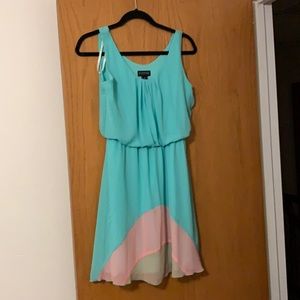 Enfocus petite sea foam green with pink short tank dress